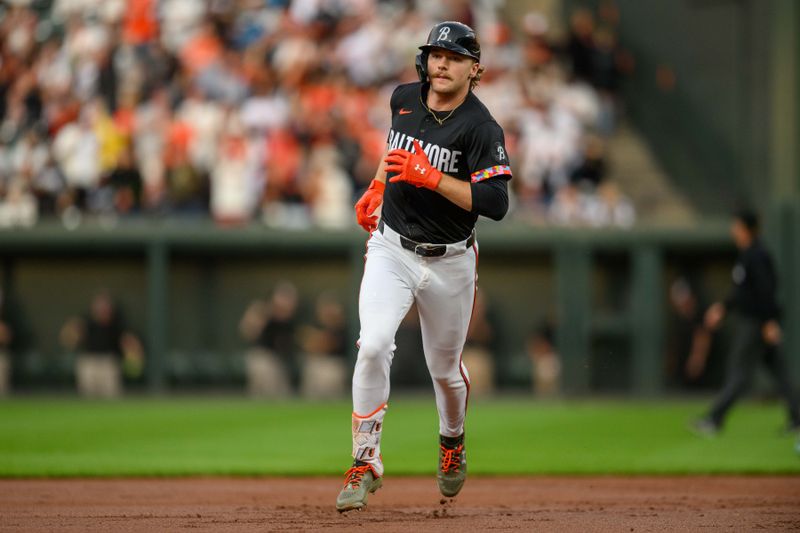 May 17, 2024; Baltimore, Maryland, USA; Baltimore Orioles shortstop Gunnar Henderson (2) rounds the bases after hitting a home run during the first inning against the Seattle Mariners at Oriole Park at Camden Yards. Mandatory Credit: Reggie Hildred-USA TODAY Sports