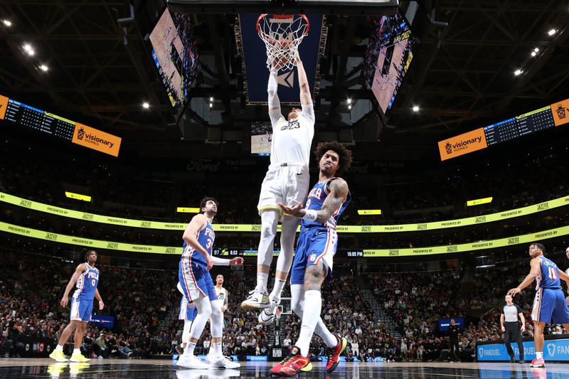 SALT LAKE CITY, UT - FEBRUARY 1: Lauri Markkanen #23 of the Utah Jazz dunks the ball during the game against the Philadelphia 76ers on February 1, 2024 at Delta Center in Salt Lake City, Utah. NOTE TO USER: User expressly acknowledges and agrees that, by downloading and or using this Photograph, User is consenting to the terms and conditions of the Getty Images License Agreement. Mandatory Copyright Notice: Copyright 2024 NBAE (Photo by Melissa Majchrzak/NBAE via Getty Images)