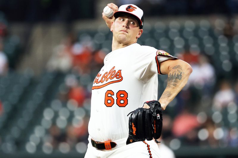 Sep 10, 2025; Baltimore, Maryland, USA; Baltimore Orioles pitcher Tyler Wells (68) throws during the second inning against the Pittsburgh Pirates at Oriole Park at Camden Yards. Mandatory Credit: Daniel Kucin Jr.-Imagn Images