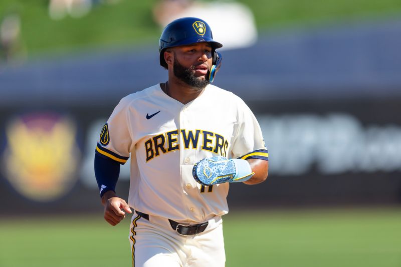 Feb 27, 2026; Phoenix, Arizona, USA; Milwaukee Brewers outfielder Jackson Chourio against the Chicago White Sox during a spring training game at American Family Fields of Phoenix. Mandatory Credit: Mark J. Rebilas-Imagn Images