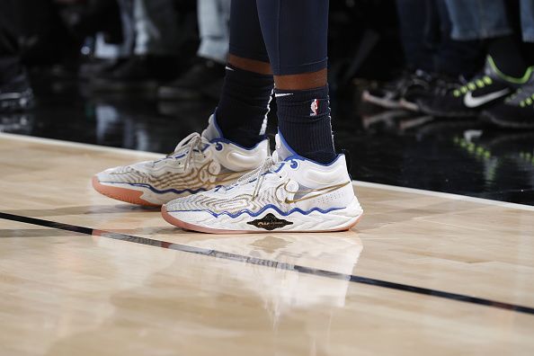 PORTLAND, OR - NOVEMBER 5: The sneakers worn by Jaren Jackson Jr. #13 of the Memphis Grizzlies during the game against the Portland Trail Blazers on November 5, 2023 at the Moda Center Arena in Portland, Oregon. NOTE TO USER: User expressly acknowledges and agrees that, by downloading and or using this photograph, user is consenting to the terms and conditions of the Getty Images License Agreement. Mandatory Copyright Notice: Copyright 2023 NBAE (Photo by Cameron Browne/NBAE via Getty Images)