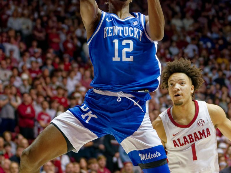 Jan 7, 2023; Tuscaloosa, Alabama, USA; Kentucky Wildcats guard Antonio Reeves (12) shoot against Alabama Crimson Tide during first half at Coleman Coliseum. Mandatory Credit: Marvin Gentry-USA TODAY Sports