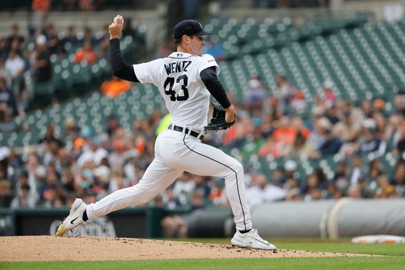 Jun 11, 2023; Detroit, Michigan, USA; Detroit Tigers starting pitcher Joey Wentz (43) pitches in the second inning against the Arizona Diamondbacks at Comerica Park. Mandatory Credit: Rick Osentoski-USA TODAY Sports