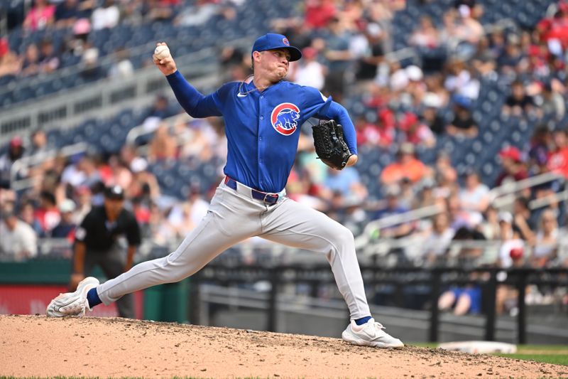 Sep 1, 2024; Washington, District of Columbia, USA; Chicago Cubs relief pitcher Keegan Thompson (71) throws a pitch against the Washington Nationals during the sixth inning at Nationals Park. Mandatory Credit: Rafael Suanes-USA TODAY Sports