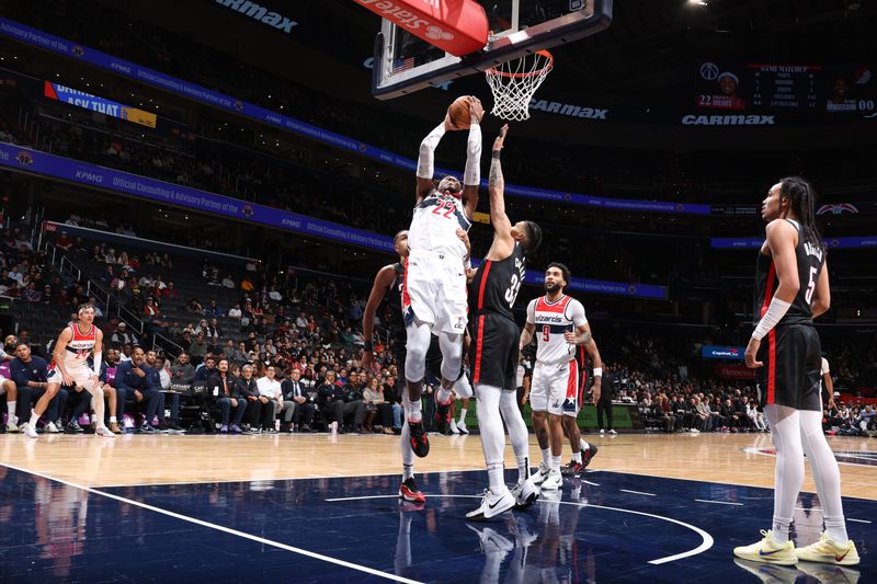 WASHINGTON, DC -? FEBRUARY 26: Richaun Holmes #22 of the Washington Wizards drives to the basket during the game against the Portland Trail Blazers on February 26, 2025 at Capital One Arena in Washington, DC. NOTE TO USER: User expressly acknowledges and agrees that, by downloading and or using this Photograph, user is consenting to the terms and conditions of the Getty Images License Agreement. Mandatory Copyright Notice: Copyright 2025 NBAE (Photo by Stephen Gosling/NBAE via Getty Images)