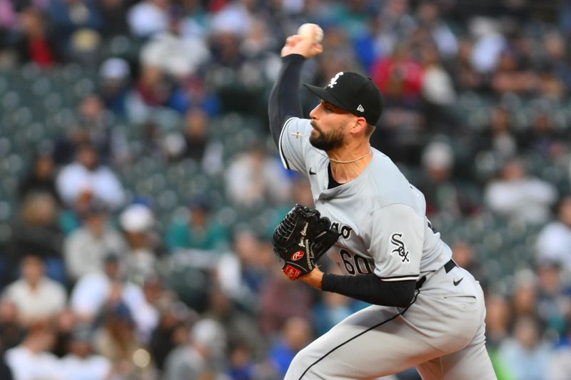 Jun 11, 2024; Seattle, Washington, USA; Chicago White Sox relief pitcher Justin Anderson (60) pitches to the Seattle Mariners during the sixth inning at T-Mobile Park. Mandatory Credit: Steven Bisig-USA TODAY Sports