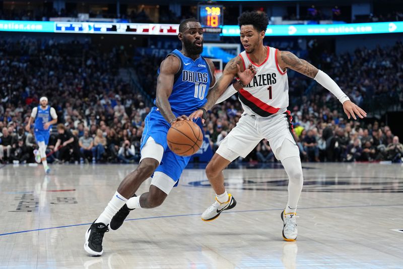 DALLAS, TX - JANUARY 5: Tim Hardaway Jr. #10 of the Dallas Mavericks handles the ball during the game against the Portland Trail Blazers on January 5, 2024 at the American Airlines Center in Dallas, Texas. NOTE TO USER: User expressly acknowledges and agrees that, by downloading and or using this photograph, User is consenting to the terms and conditions of the Getty Images License Agreement. Mandatory Copyright Notice: Copyright 2024 NBAE (Photo by Glenn James/NBAE via Getty Images)