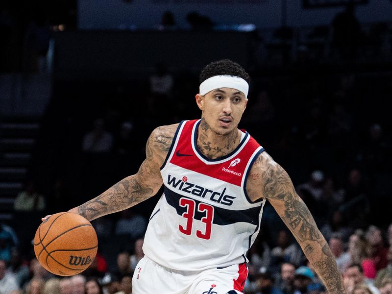 CHARLOTTE, NORTH CAROLINA - FEBRUARY 03: Kyle Kuzma #33 of the Washington Wizards plays against the Charlotte Hornets during their game at Spectrum Center on February 03, 2025 in Charlotte, North Carolina. NOTE TO USER: User expressly acknowledges and agrees that, by downloading and or using this photograph, User is consenting to the terms and conditions of the Getty Images License Agreement. (Photo by Jacob Kupferman/Getty Images)