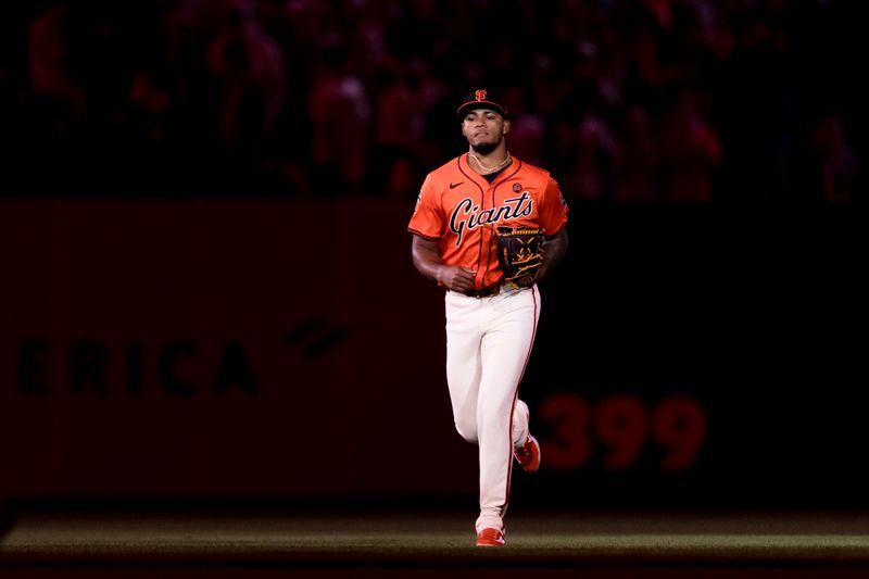 Jul 12, 2024; San Francisco, California, USA; San Francisco Giants closing pitcher Camilo Doval (75) enters the field during the ninth inning at Oracle Park. Mandatory Credit: John Hefti-USA TODAY Sports