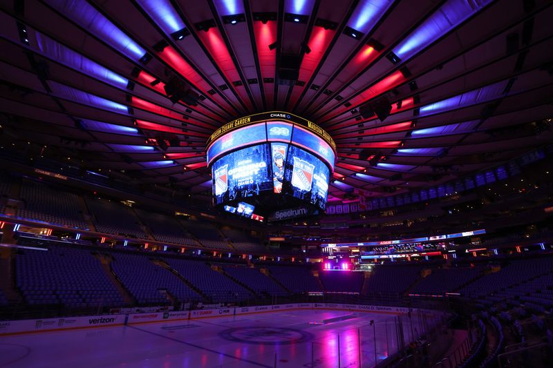 Oct 16, 2023; New York, New York, USA; General view of Madison Square Garden before opening night between the New York Rangers and the Arizona Coyotes. Mandatory Credit: Brad Penner-USA TODAY Sports