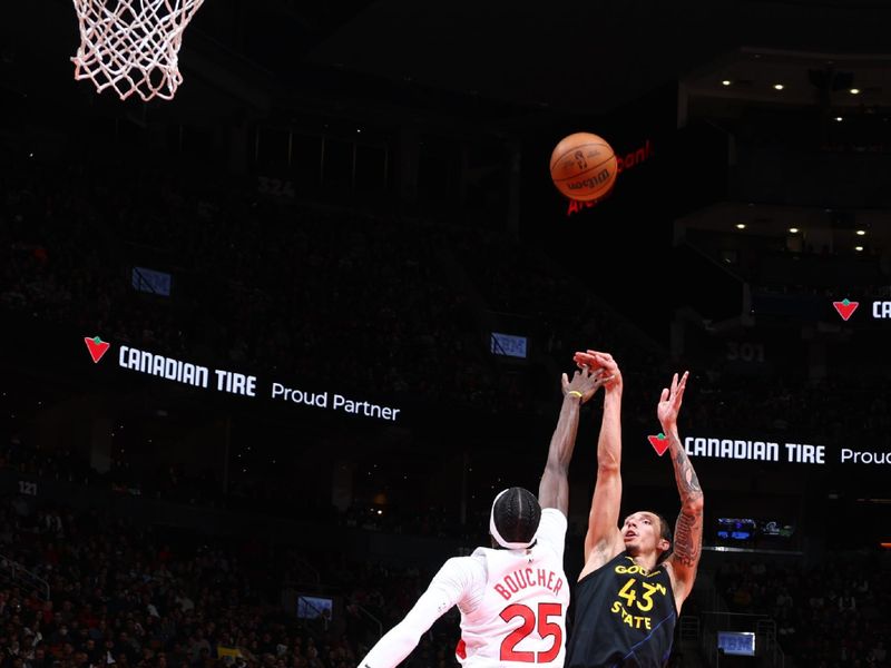 TORONTO, CANADA - JANUARY 13: Lindy Waters III #43 of the Golden State Warriors shoots the ball during the game against the Toronto Raptors on January 13, 2025 at the Scotiabank Arena in Toronto, Ontario, Canada.  NOTE TO USER: User expressly acknowledges and agrees that, by downloading and or using this Photograph, user is consenting to the terms and conditions of the Getty Images License Agreement.  Mandatory Copyright Notice: Copyright 2025 NBAE (Photo by Vaughn Ridley/NBAE via Getty Images)