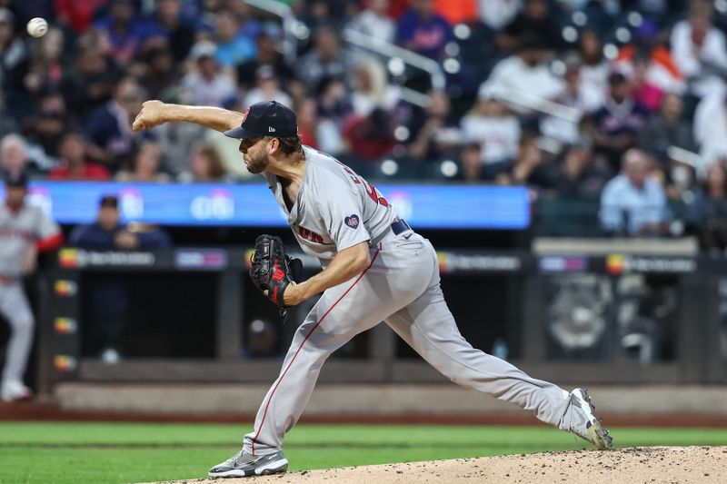 Sep 3, 2024; New York City, New York, USA;  Boston Red Sox starting pitcher Kutter Crawford (50) pitches in the first inning against the New York Mets at Citi Field. Mandatory Credit: Wendell Cruz-Imagn Images