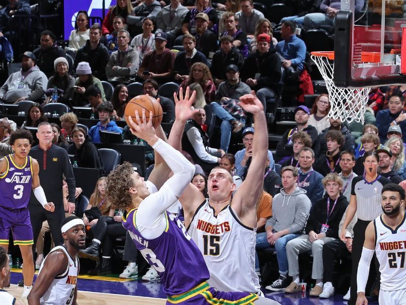 SALT LAKE CITY, UT - JANUARY 10: Lauri Markkanen #23 of the Utah Jazz drives to the basket during the game against the Denver Nuggets on January 10, 2024 at Delta Center in Salt Lake City, Utah. NOTE TO USER: User expressly acknowledges and agrees that, by downloading and or using this Photograph, User is consenting to the terms and conditions of the Getty Images License Agreement. Mandatory Copyright Notice: Copyright 2024 NBAE (Photo by Melissa Majchrzak/NBAE via Getty Images)