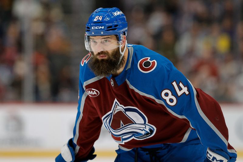 Dec 11, 2025; Denver, Colorado, USA; Colorado Avalanche defenseman Brent Burns (84) in the second period against the Florida Panthers at Ball Arena. Mandatory Credit: Isaiah J. Downing-Imagn Images