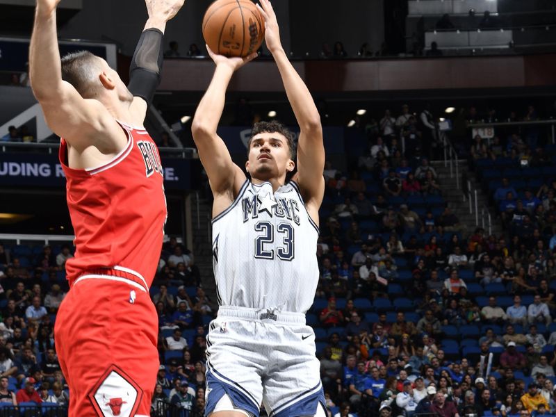 ORLANDO, FL - NOVEMBER 27: Tristan da Silva #23 of the Orlando Magic shoots the ball during the game against the Chicago Bulls on November 27, 2024 at Kia Center in Orlando, Florida. NOTE TO USER: User expressly acknowledges and agrees that, by downloading and or using this photograph, User is consenting to the terms and conditions of the Getty Images License Agreement. Mandatory Copyright Notice: Copyright 2024 NBAE (Photo by Fernando Medina/NBAE via Getty Images)