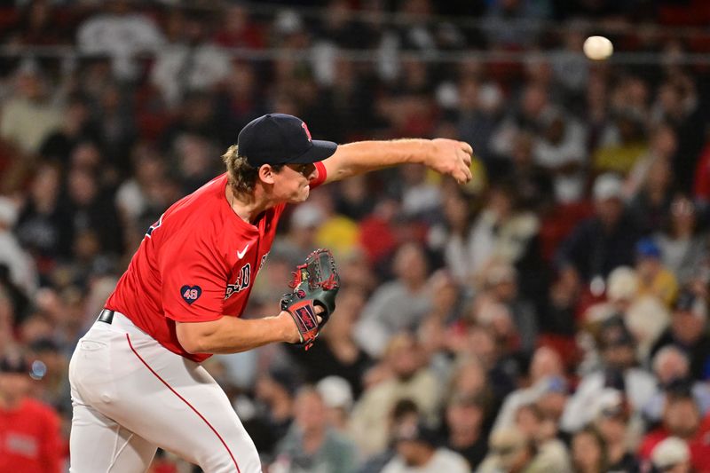 Sep 27, 2024; Boston, Massachusetts, USA; Boston Red Sox pitcher Zach Penrod (67) pitches against the Tampa Bay Rays during the seventh inning at Fenway Park. Mandatory Credit: Eric Canha-Imagn Images