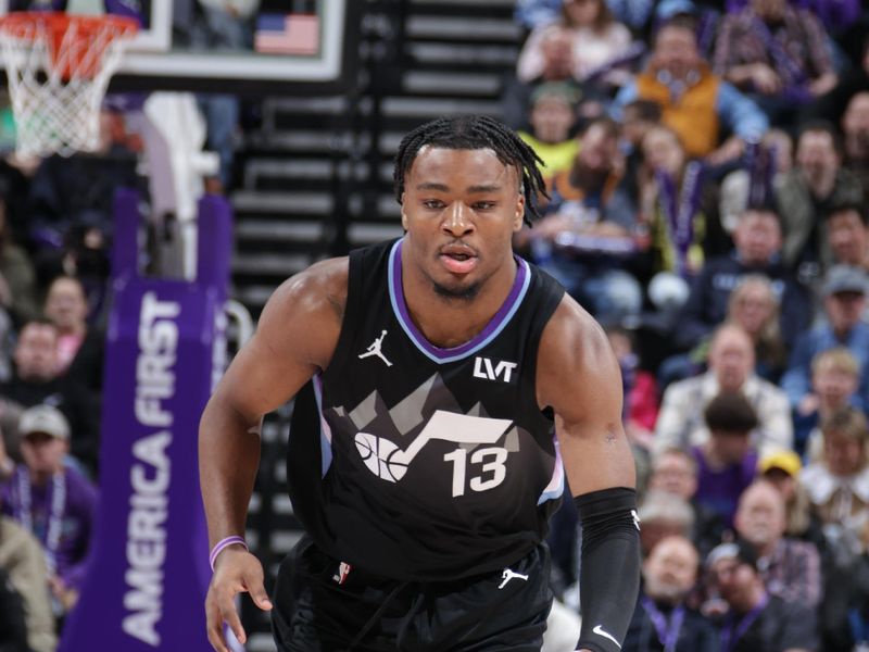 SALT LAKE CITY, UT - JANUARY 30:  Isaiah Collier #13 of the Utah Jazz dribbles the ball during the game against the Minnesota Timberwolves on January 30, 2025 at Delta Center in Salt Lake City, Utah. NOTE TO USER: User expressly acknowledges and agrees that, by downloading and or using this Photograph, User is consenting to the terms and conditions of the Getty Images License Agreement. Mandatory Copyright Notice: Copyright 2025 NBAE (Photo by Melissa Majchrzak/NBAE via Getty Images)