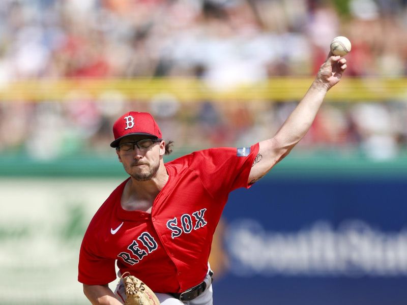 Mar 14, 2024; Clearwater, Florida, USA;  Boston Red Sox relief pitcher Chris Murphy (72) throws a pitch against the Philadelphia Phillies in the fifth inning at BayCare Ballpark. Mandatory Credit: Nathan Ray Seebeck-USA TODAY Sports