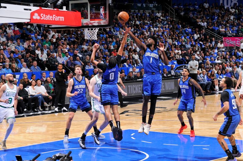 ORLANDO, FL - APRIL 25: Jonathan Isaac #1 of the Orlando Magic shoots the ball during Round One, Game Three of the 2025 NBA Playoffs against the Boston Celtics on April 25, 2025 at Kia Center in Orlando, Florida. NOTE TO USER: User expressly acknowledges and agrees that, by downloading and or using this photograph, User is consenting to the terms and conditions of the Getty Images License Agreement. Mandatory Copyright Notice: Copyright 2025 NBAE (Photo by Fernando Medina/NBAE via Getty Images)