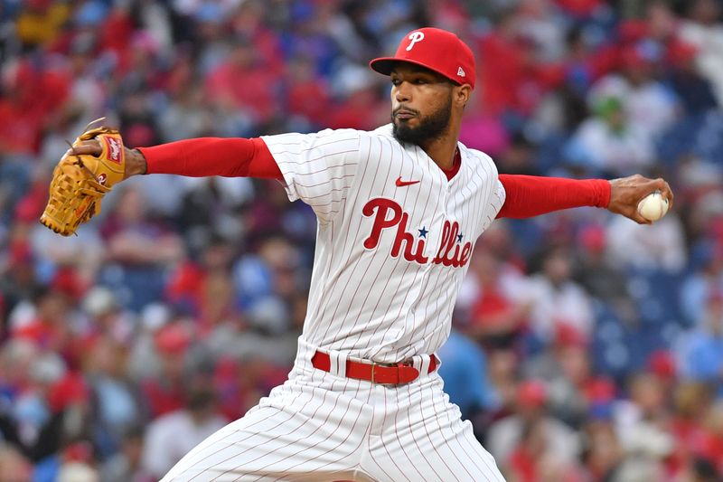 Sep 24, 2023; Philadelphia, Pennsylvania, USA; Philadelphia Phillies starting pitcher Cristopher Sanchez (61) throws a pitch during the first inning against the New York Mets at Citizens Bank Park. Mandatory Credit: Eric Hartline-USA TODAY Sports