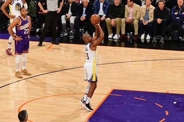 PHOENIX, AZ - DECEMBER 12: Chris Paul #3 of the Golden State Warriors shoots a free throw during the game against the Phoenix Suns on December 12, 2023 at Footprint Center in Phoenix, Arizona. NOTE TO USER: User expressly acknowledges and agrees that, by downloading and or using this photograph, user is consenting to the terms and conditions of the Getty Images License Agreement. Mandatory Copyright Notice: Copyright 2023 NBAE (Photo by Kate Frese/NBAE via Getty Images)