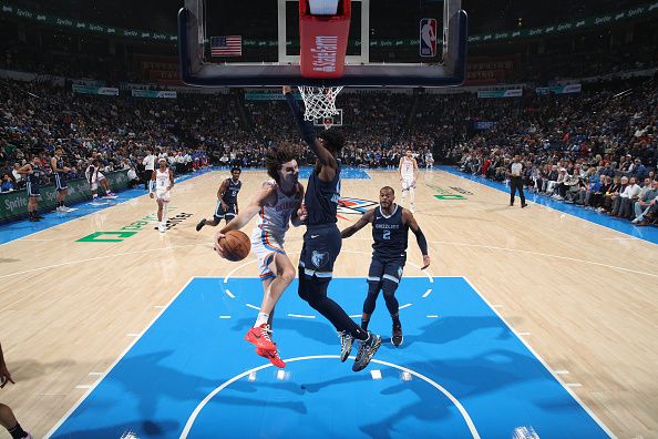 OKLAHOMA CITY, OK - DECEMBER 18:  Josh Giddey #3 of the Oklahoma City Thunder handles the ball during the game against the Memphis Grizzlies on December 18, 2023 at Paycom Arena in Oklahoma City, Oklahoma. NOTE TO USER: User expressly acknowledges and agrees that, by downloading and or using this photograph, User is consenting to the terms and conditions of the Getty Images License Agreement. Mandatory Copyright Notice: Copyright 2023 NBAE (Photo by Zach Beeker/NBAE via Getty Images)