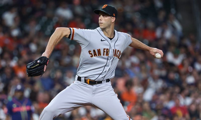 May 1, 2023; Houston, Texas, USA; San Francisco Giants relief pitcher Taylor Rogers (33) delivers a pitch during the sixth inning against the Houston Astros at Minute Maid Park. Mandatory Credit: Troy Taormina-USA TODAY Sports