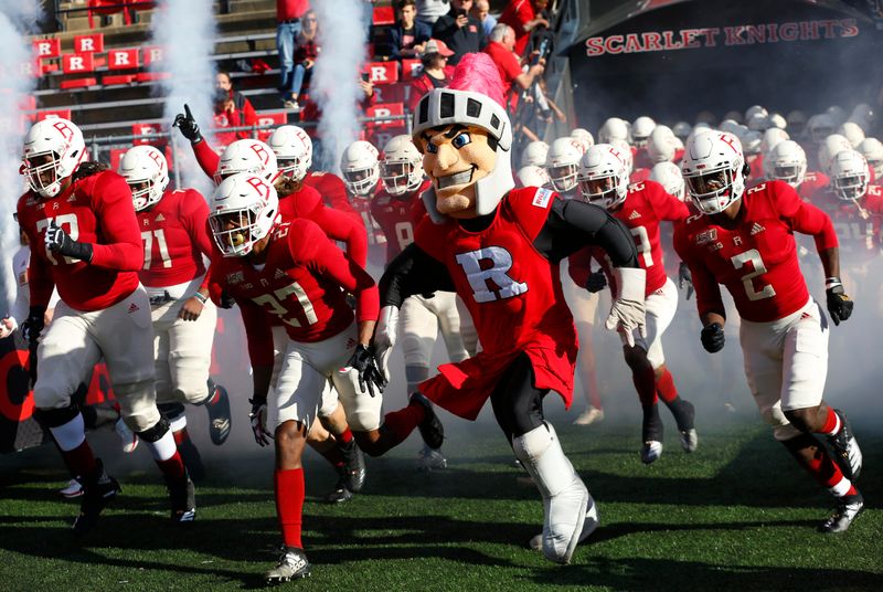 Oct 19, 2019; Piscataway, NJ, USA;  The Rutgers Scarlet Knights take the field for the start of football game against the Minnesota Golden Gophers at SHI Stadium. Mandatory Credit: Noah K. Murray-USA TODAY Sports