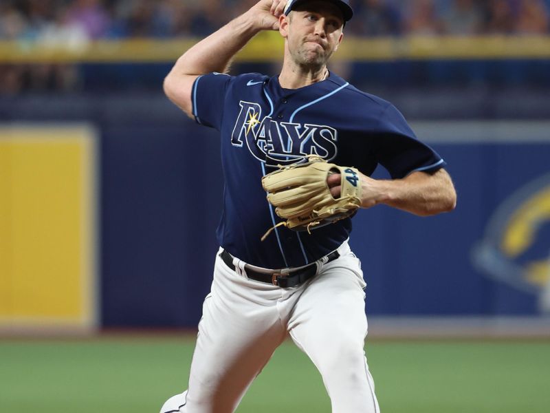 Aug 8, 2023; St. Petersburg, Florida, USA;  Tampa Bay Rays relief pitcher Jason Adam (47) throws a pitch against the St. Louis Cardinals during the eighth inning at Tropicana Field. Mandatory Credit: Kim Klement Neitzel-USA TODAY Sports