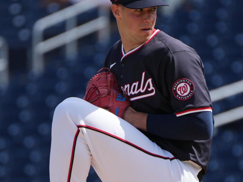 Feb 28, 2024; West Palm Beach, Florida, USA;  Washington Nationals starting pitcher Jackson Rutledge (79) pitches in the first inning against the Boston Red Sox at The Ballpark of the Palm Beaches. Mandatory Credit: Jim Rassol-USA TODAY Sports