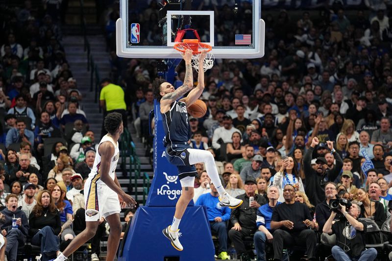 DALLAS, TX - November 19: Dereck Lively II #2 of the Dallas Mavericks dunks the ball during the NBA Cup game against the New Orleans Pelicans on November 19, 2024 at American Airlines Center in Dallas, Texas. NOTE TO USER: User expressly acknowledges and agrees that, by downloading and or using this photograph, User is consenting to the terms and conditions of the Getty Images License Agreement. Mandatory Copyright Notice: Copyright 2024 NBAE (Photo by Glenn James/NBAE via Getty Images)