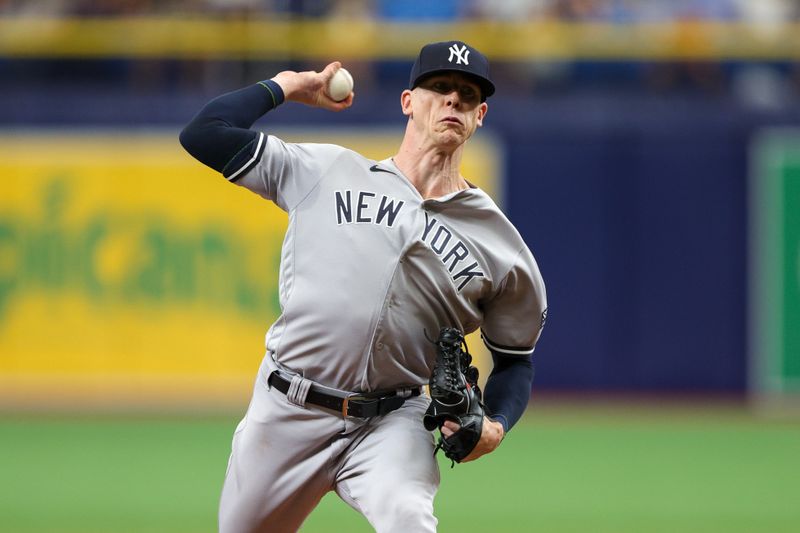 Aug 27, 2023; St. Petersburg, Florida, USA;  New York Yankees relief pitcher Ian Hamilton (71) throws a pitch against the Tampa Bay Rays in the fifth inning at Tropicana Field. Mandatory Credit: Nathan Ray Seebeck-USA TODAY Sports