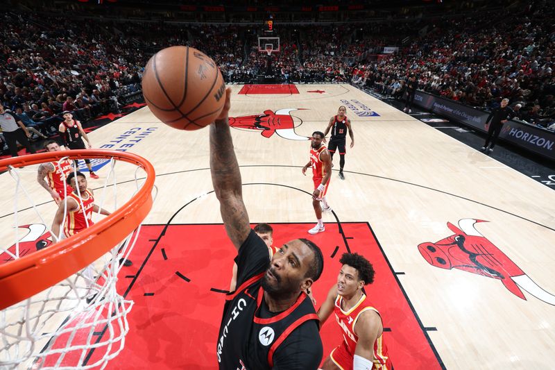 CHICAGO, IL - APRIL 1: Andre Drummond #3 of the Chicago Bulls drives to the basket during the game against the Atlanta Hawks on April 1, 2024 at United Center in Chicago, Illinois. NOTE TO USER: User expressly acknowledges and agrees that, by downloading and or using this photograph, User is consenting to the terms and conditions of the Getty Images License Agreement. Mandatory Copyright Notice: Copyright 2024 NBAE (Photo by Jeff Haynes/NBAE via Getty Images)