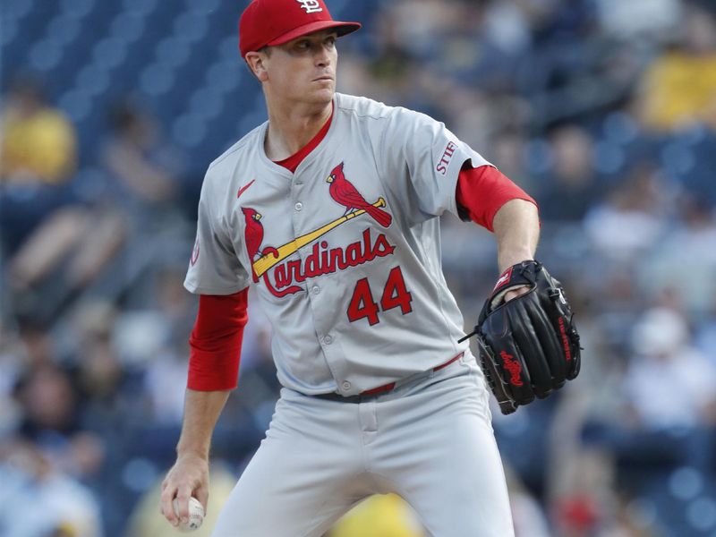 Jul 2, 2024; Pittsburgh, Pennsylvania, USA;  St. Louis Cardinals starting pitcher Kyle Gibson (44) delivers a pitch against the Pittsburgh Pirates during the first inning at PNC Park. Mandatory Credit: Charles LeClaire-USA TODAY Sports