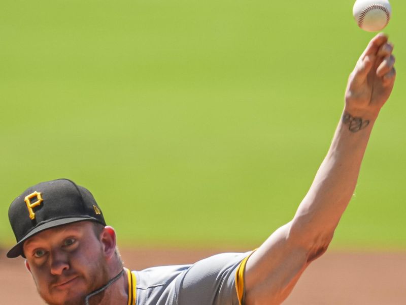 Jun 30, 2024; Cumberland, Georgia, USA; Pittsburgh Pirates starting pitcher Bailey Falter (26) pitches against the Atlanta Braves during the first inning at Truist Park. Mandatory Credit: Dale Zanine-USA TODAY Sports