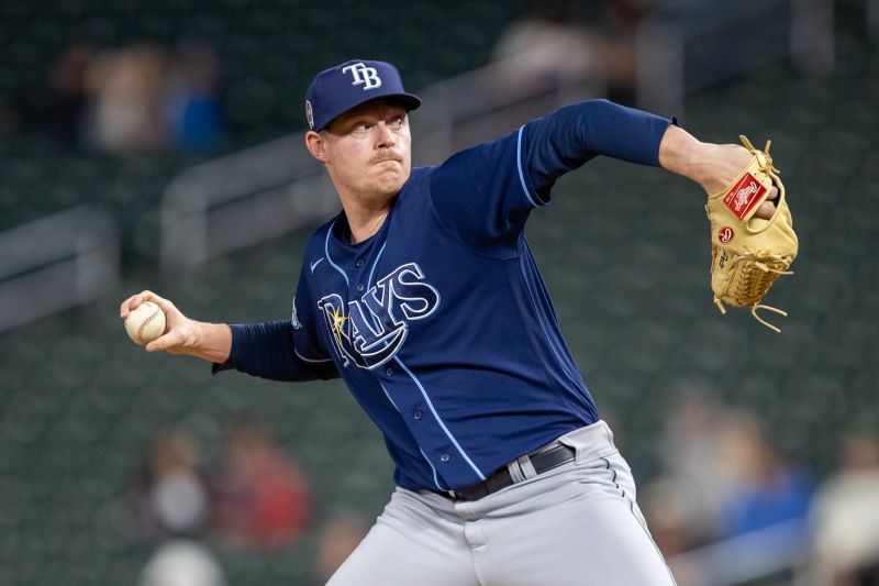 Sep 11, 2023; Minneapolis, Minnesota, USA; Tampa Bay Rays relief pitcher Pete Fairbanks (29) delivers a pitch against the Minnesota Twins in the ninth inning at Target Field. Mandatory Credit: Jesse Johnson-USA TODAY Sports