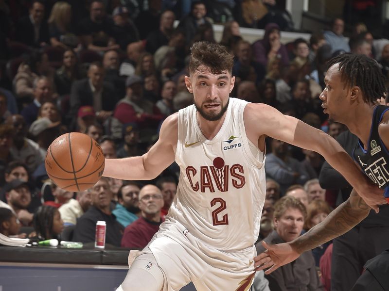 CLEVELAND, OH - JANUARY 27: Ty Jerome #2 of the Cleveland Cavaliers dribbles the ball during the game against the Detroit Pistons on January 27, 2025 at Rocket Mortgage FieldHouse in Cleveland, Ohio. NOTE TO USER: User expressly acknowledges and agrees that, by downloading and/or using this Photograph, user is consenting to the terms and conditions of the Getty Images License Agreement. Mandatory Copyright Notice: Copyright 2025 NBAE (Photo by David Liam Kyle/NBAE via Getty Images)