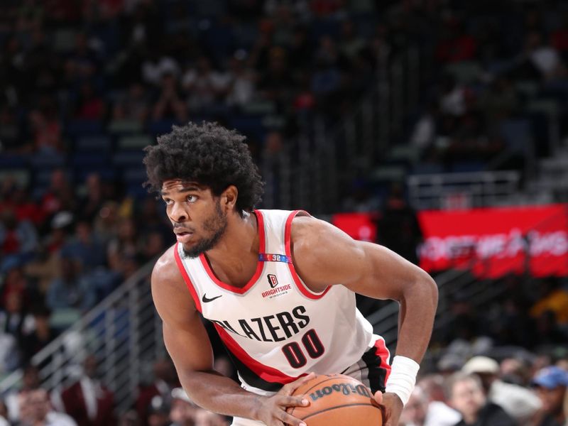 CHICAGO, IL - NOVEMBER 4: Scoot Henderson #00 of the Portland Trail Blazers looks to pass the ball during the game against the New Orleans Pelicans on November 4, 2024 at Smoothie King Center in New Orleans, Louisiana. NOTE TO USER: User expressly acknowledges and agrees that, by downloading and or using this photograph, User is consenting to the terms and conditions of the Getty Images License Agreement. Mandatory Copyright Notice: Copyright 2024 NBAE (Photo by Jeff Haynes/NBAE via Getty Images)