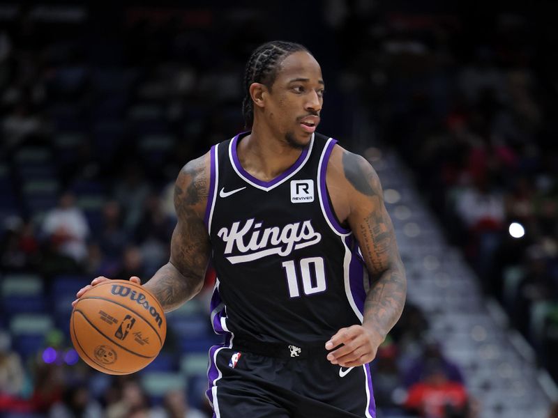 NEW ORLEANS, LOUISIANA - DECEMBER 12: DeMar DeRozan #10 of the Sacramento Kings drives with the ball against the New Orleans Pelicans during a game at the Smoothie King Center on December 12, 2024 in New Orleans, Louisiana. NOTE TO USER: User expressly acknowledges and agrees that, by downloading and or using this Photograph, user is consenting to the terms and conditions of the Getty Images License Agreement. (Photo by Jonathan Bachman/Getty Images)