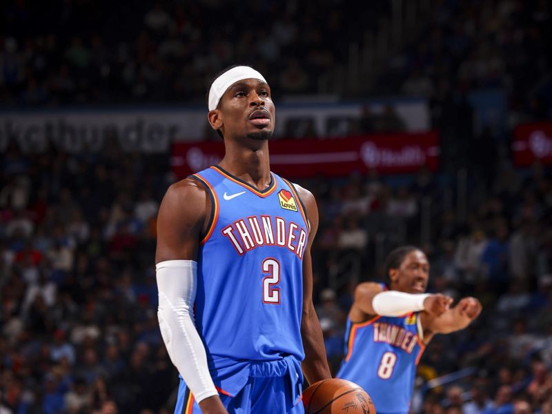 OKLAHOMA CITY, OK - NOVEMBER 4:  Shai Gilgeous-Alexander #2 of the Oklahoma City Thunder shoots a free throw during the game against the Orlando Magic on November 4, 2024 at Paycom Center in Oklahoma City, Oklahoma. NOTE TO USER: User expressly acknowledges and agrees that, by downloading and or using this photograph, User is consenting to the terms and conditions of the Getty Images License Agreement. Mandatory Copyright Notice: Copyright 2024 NBAE (Photo by Zach Beeker/NBAE via Getty Images)