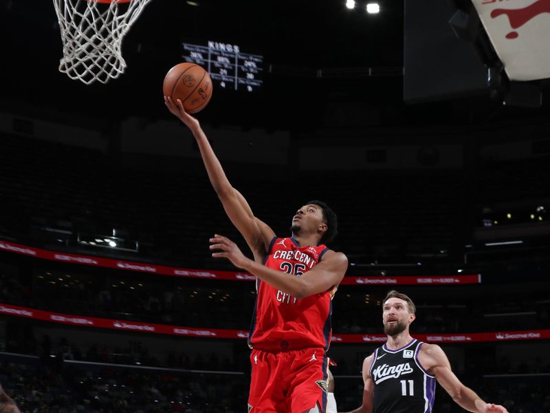 NEW ORLEANS, LA - DECEMBER 12: Trey Murphy III #25 of the New Orleans Pelicans shoots the ball during the game against the Sacramento Kings on December 12, 2024 at the Smoothie King Center in New Orleans, Louisiana. NOTE TO USER: User expressly acknowledges and agrees that, by downloading and or using this Photograph, user is consenting to the terms and conditions of the Getty Images License Agreement. Mandatory Copyright Notice: Copyright 2024 NBAE (Photo by Layne Murdoch Jr./NBAE via Getty Images)