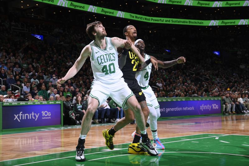 BOSTON, MA - JANUARY 5: Players box out during the game on January 5, 2024 at the TD Garden in Boston, Massachusetts. NOTE TO USER: User expressly acknowledges and agrees that, by downloading and or using this photograph, User is consenting to the terms and conditions of the Getty Images License Agreement. Mandatory Copyright Notice: Copyright 2024 NBAE  (Photo by Brian Babineau/NBAE via Getty Images)