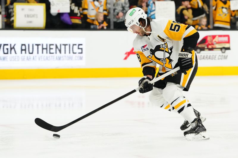 Jan 20, 2024; Las Vegas, Nevada, USA; Pittsburgh Penguins defenseman Kris Letang (58) warms up before a game against the Vegas Golden Knights at T-Mobile Arena. Mandatory Credit: Stephen R. Sylvanie-USA TODAY Sports