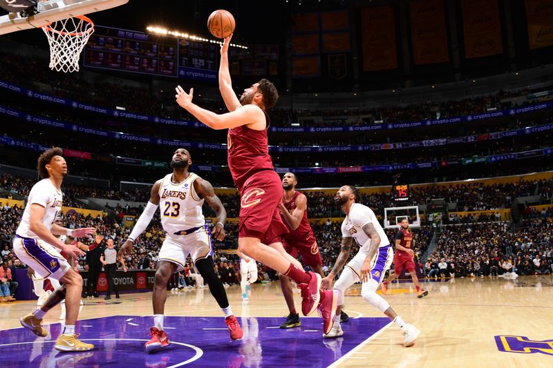 LOS ANGELES, CA - APRIL 6: Georges Niang #20 of the Cleveland Cavaliers drives to the basket during the game against the Los Angeles Lakers on April 6, 2024 at Crypto.Com Arena in Los Angeles, California. NOTE TO USER: User expressly acknowledges and agrees that, by downloading and/or using this Photograph, user is consenting to the terms and conditions of the Getty Images License Agreement. Mandatory Copyright Notice: Copyright 2024 NBAE (Photo by Adam Pantozzi/NBAE via Getty Images)