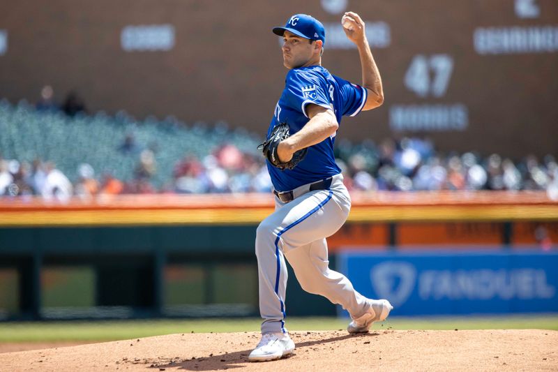 Apr 26, 2024; Detroit, Michigan, USA; Kansas City Royals pitcher Seth Lugo (67) throws in the first inning against the Detroit Tigers at Comerica Park. Mandatory Credit: David Reginek-USA TODAY Sports