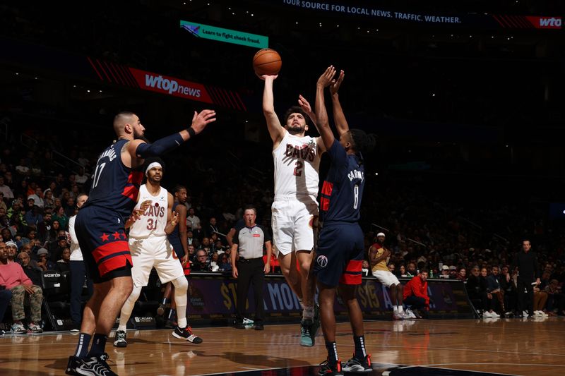 WASHINGTON, DC -? OCTOBER 26: Ty Jerome #2 of the Cleveland Cavaliers drives to the basket during the game against the Washington Wizards on October 26, 2024 at Capital One Arena in Washington, DC. NOTE TO USER: User expressly acknowledges and agrees that, by downloading and or using this Photograph, user is consenting to the terms and conditions of the Getty Images License Agreement. Mandatory Copyright Notice: Copyright 2024 NBAE (Photo by Stephen Gosling/NBAE via Getty Images)