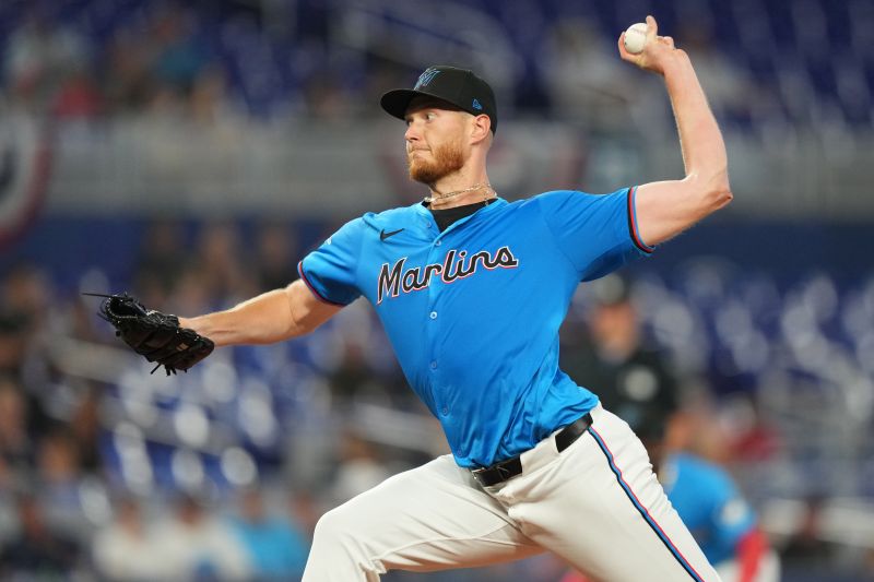 Apr 3, 2024; Miami, Florida, USA; Miami Marlins starting pitcher A.J. Puk (35) pitches in the first inning against the Los Angeles Angels at loanDepot Park. Mandatory Credit: Jim Rassol-USA TODAY Sports