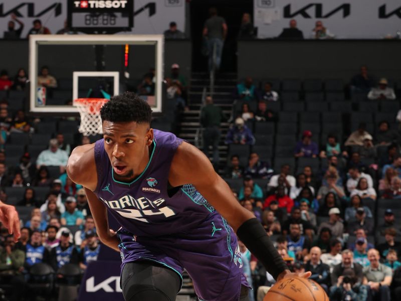 CHARLOTTE, NC - MARCH 5: Brandon Miller #24 of the Charlotte Hornets drives to the basket during the game against the Orlando Magic on March 5, 2024 at Spectrum Center in Charlotte, North Carolina. NOTE TO USER: User expressly acknowledges and agrees that, by downloading and or using this photograph, User is consenting to the terms and conditions of the Getty Images License Agreement. Mandatory Copyright Notice: Copyright 2024 NBAE (Photo by Kent Smith/NBAE via Getty Images)