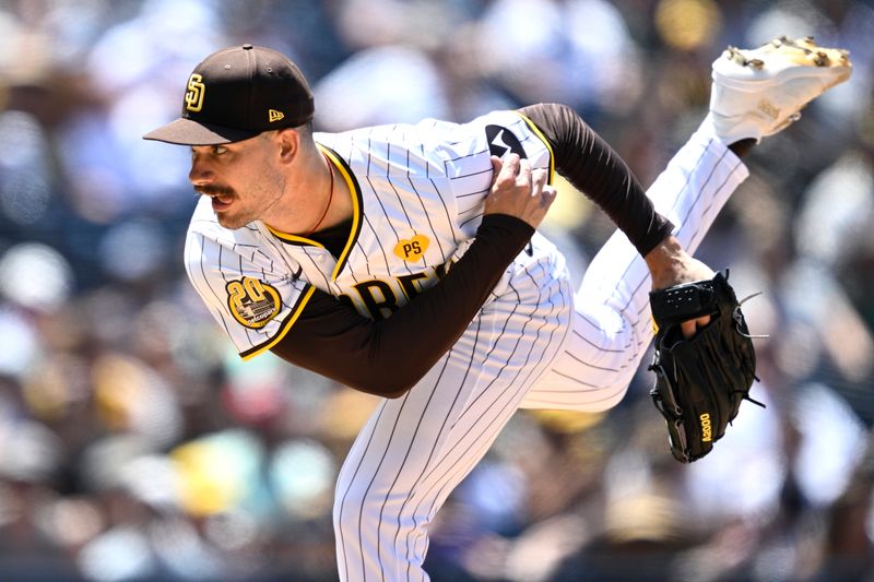 Jun 26, 2024; San Diego, California, USA; San Diego Padres starting pitcher Dylan Cease (84) pitches against the Washington Nationals during the fifth inning at Petco Park. Mandatory Credit: Orlando Ramirez-USA TODAY Sports