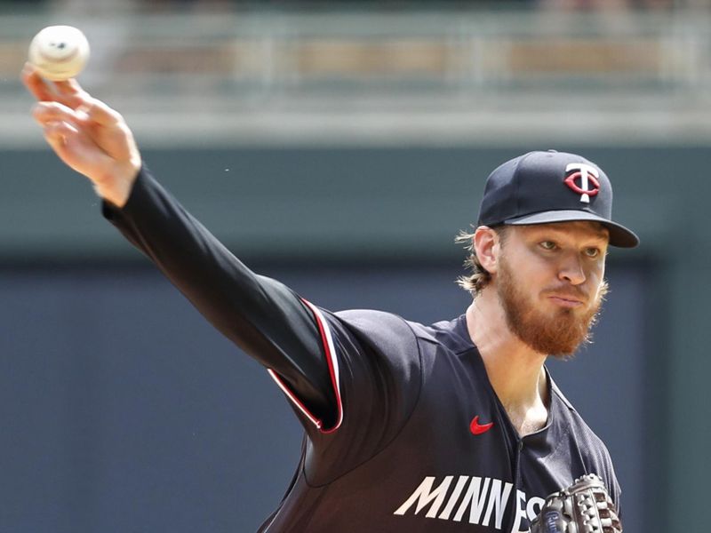 May 11, 2023; Minneapolis, Minnesota, USA; Minnesota Twins starting pitcher Bailey Ober (17) throws to the San Diego Padres in the first inning at Target Field. Mandatory Credit: Bruce Kluckhohn-USA TODAY Sports